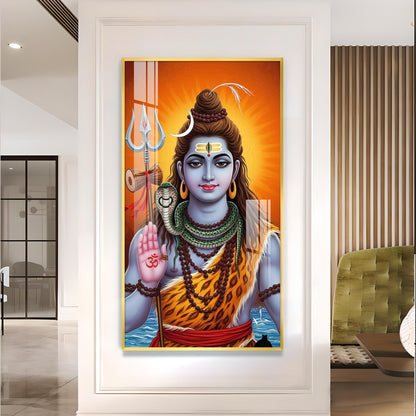 Lord Shiva Bholenath Glass Finish Vertical Wall Art