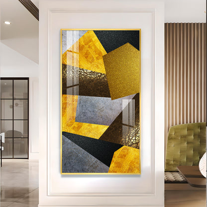 Black and Gold Abstract Vision Glass Finish Vertical Wall Art