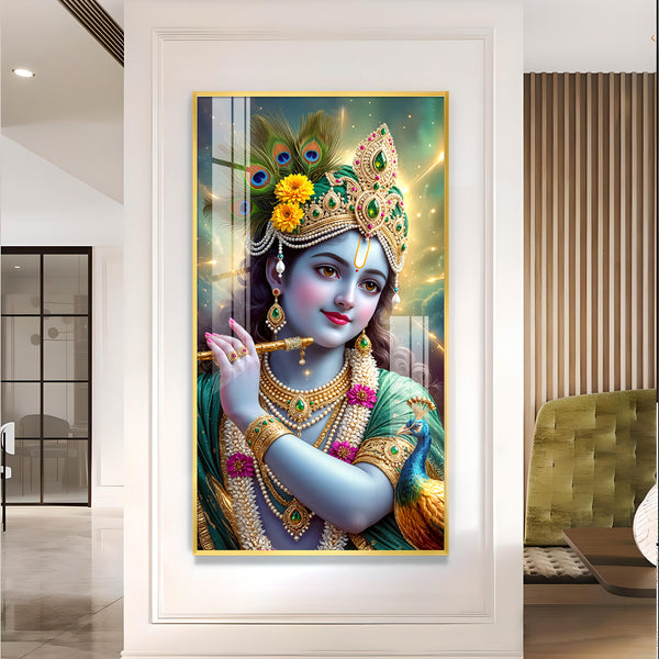 Hare Krishna Ji Glass Finish Vertical Wall Art
