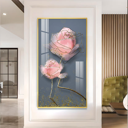 Floral Elegance Glass Finish Vertical Wall Art