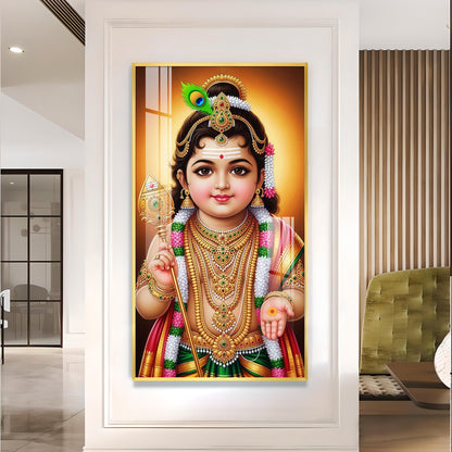 Little Lord Murugan Glass Finish Vertical Wall Art