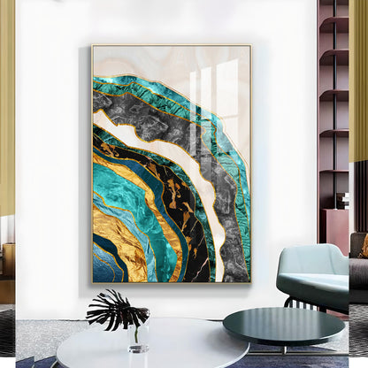 Opulent Waves Glass Finish Vertical Wall Art