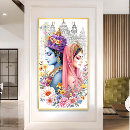 Shri Radhe Krishna Divine Glass Finish Vertical Wall Art