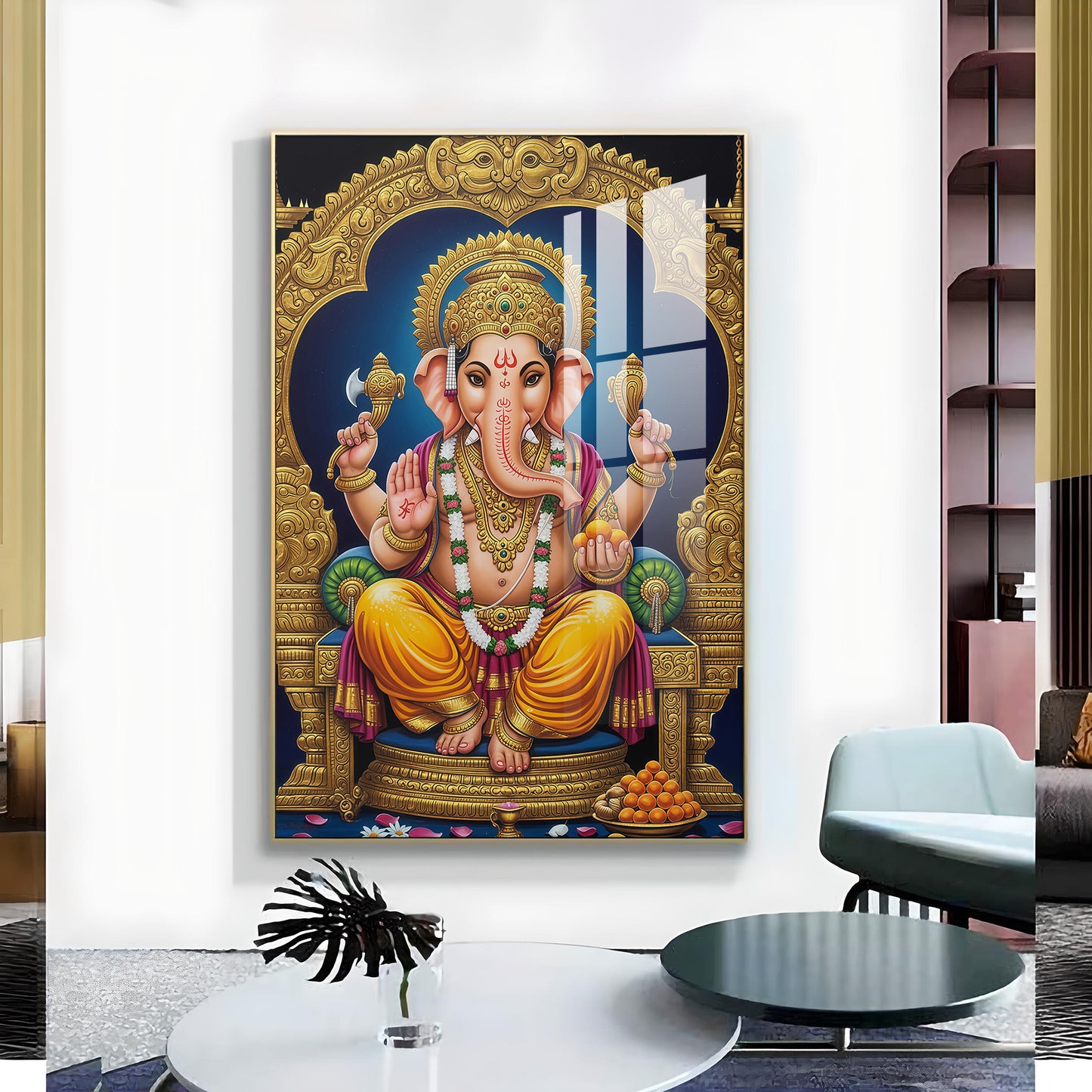 Divine Lord Ganesh Ji Glass Finish Vertical Wall Art