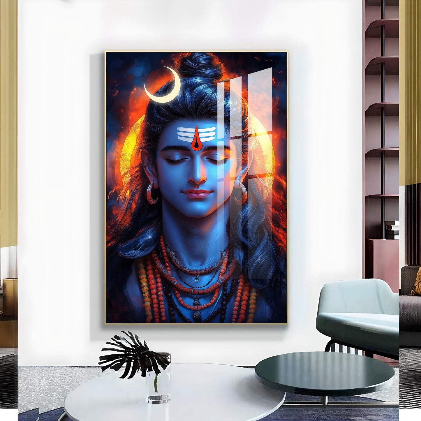 Prabhu Mahadev Ji Glass Finish Vertical Wall Art