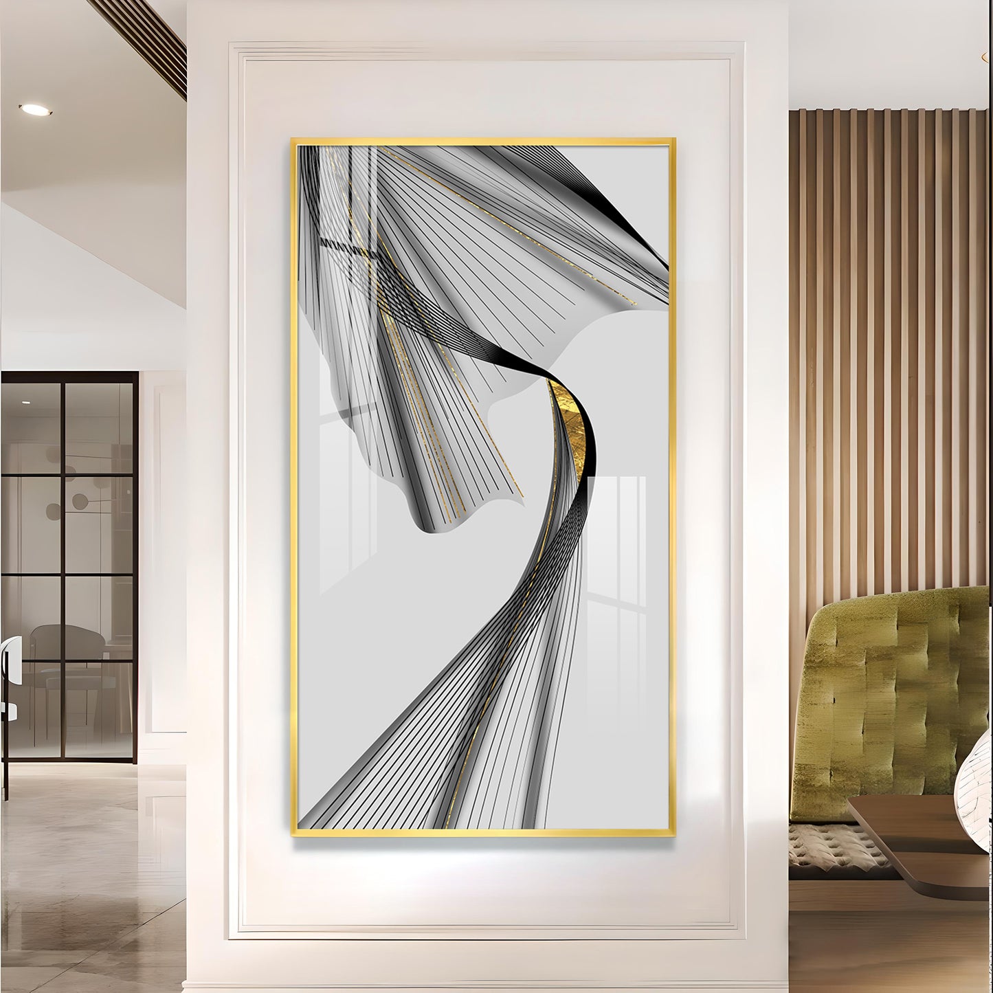 Black & Gold Stratum Glass Finish Vertical Wall Art