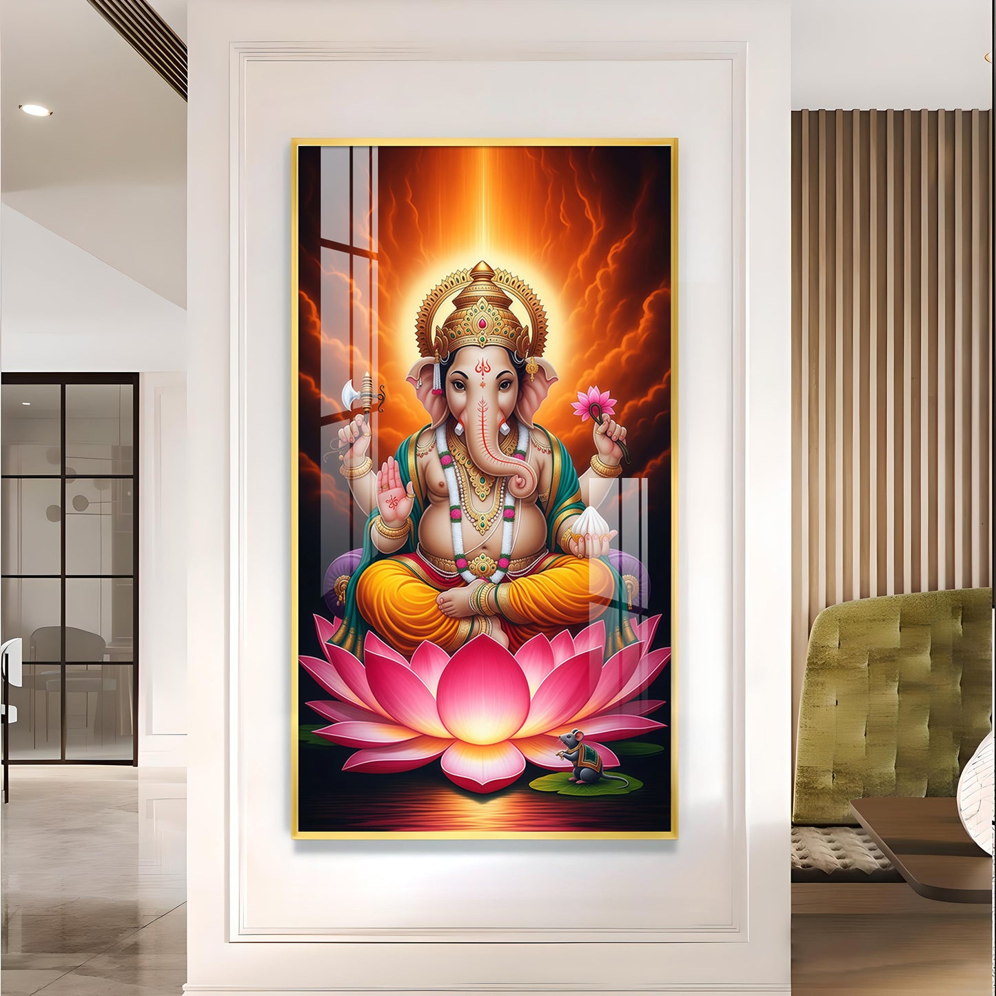 Lord Ganpati Ji Glass Finish Vertical Wall Art