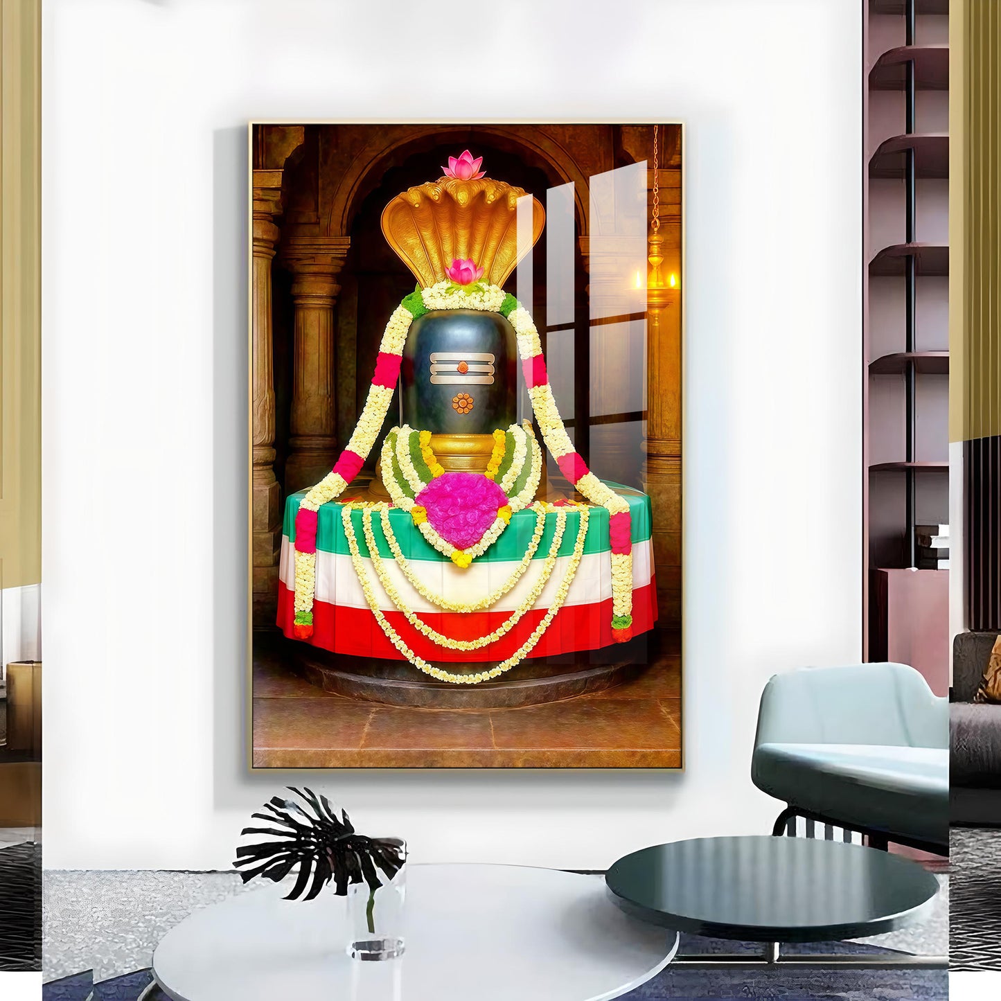 Shiva Lingam Glass Finish Vertical Wall Art