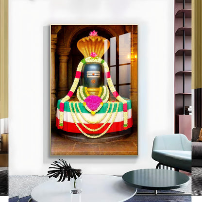 Shiva Lingam Glass Finish Vertical Wall Art