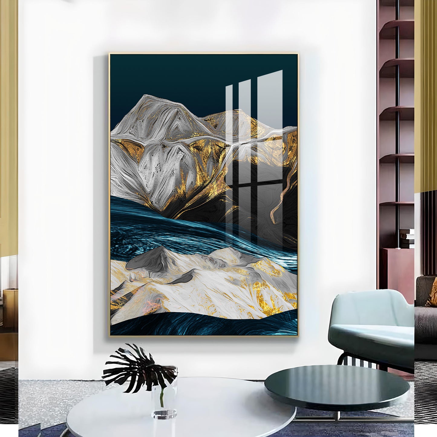 Blue Mountain Canvas Glass Finish Vertical Wall Art