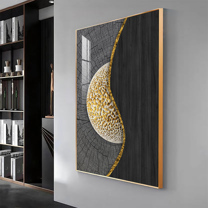 Golden Harmony Glass Finish Vertical Wall Art