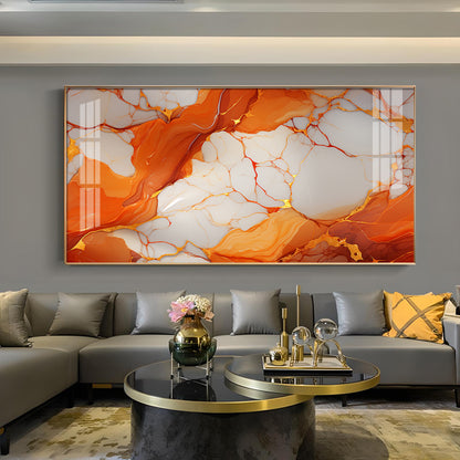 Marble Ink Orange Glass Finish Horizontal Wall Art