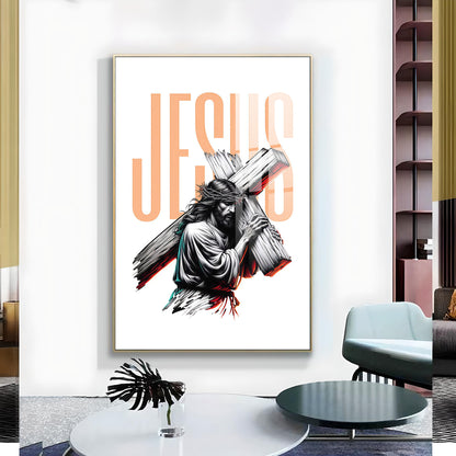 Jesus Christ with Cross Glass Finish Vertical Wall Art