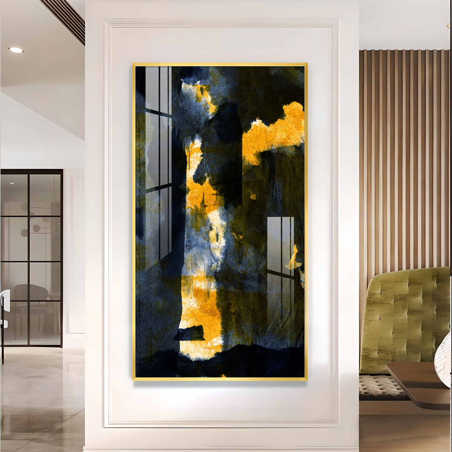 Golden Nightfall Glass Finish Vertical Wall Art