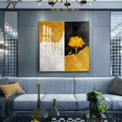 Tree of Gold Glass Finish Square Wall Art