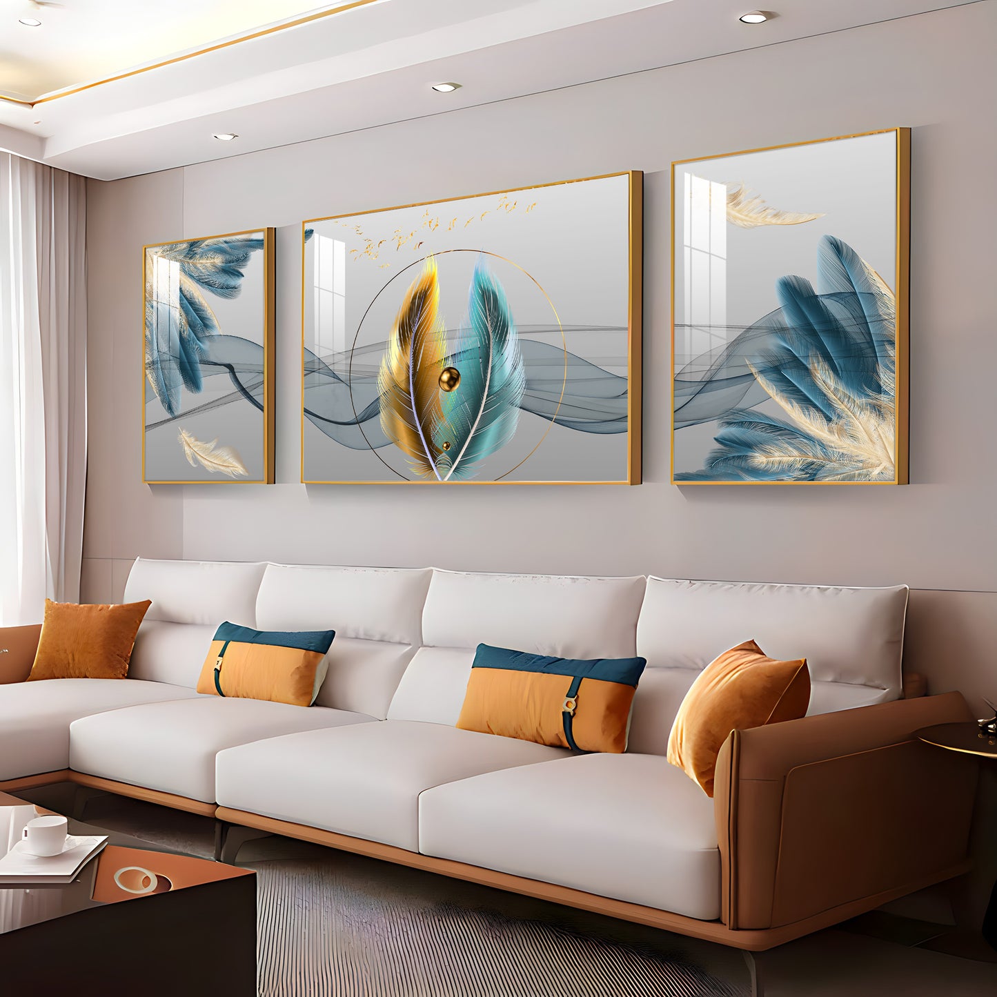Colorful Feather Duality Glass Finish Wall Art (Set Of 3)