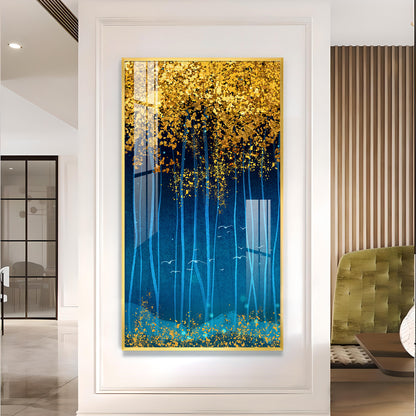 Golden Glade Glass Finish Vertical Wall Art