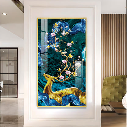 Deer’s Serenade Glass Finish Vertical Wall Art