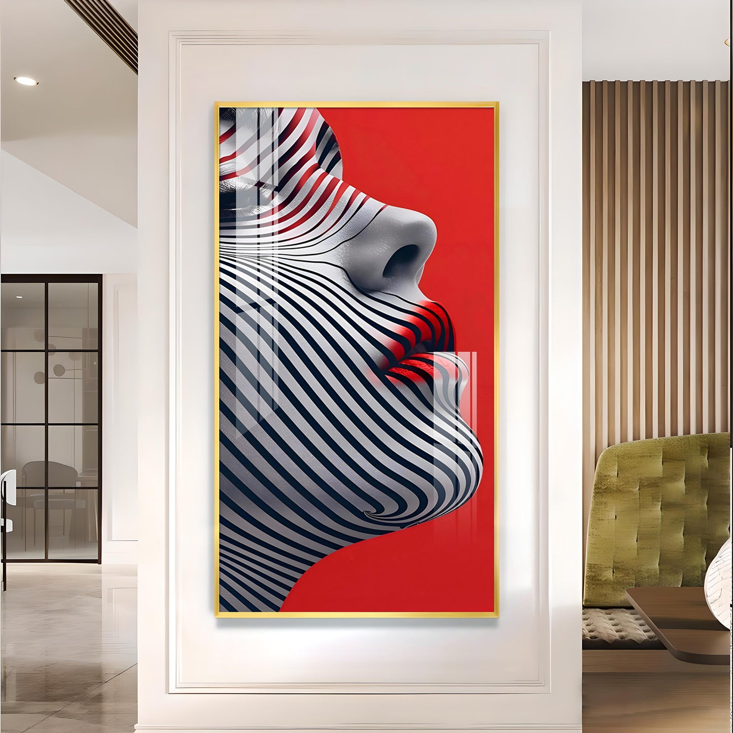 Stripes of Distinction Glass Finish Vertical Wall Art