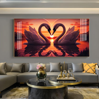 Swan In Vibrant Affection Glass Finish Horizontal Wall Art