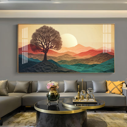 Majestic Sunlit Forest Glass Finish Horizontal Wall Art