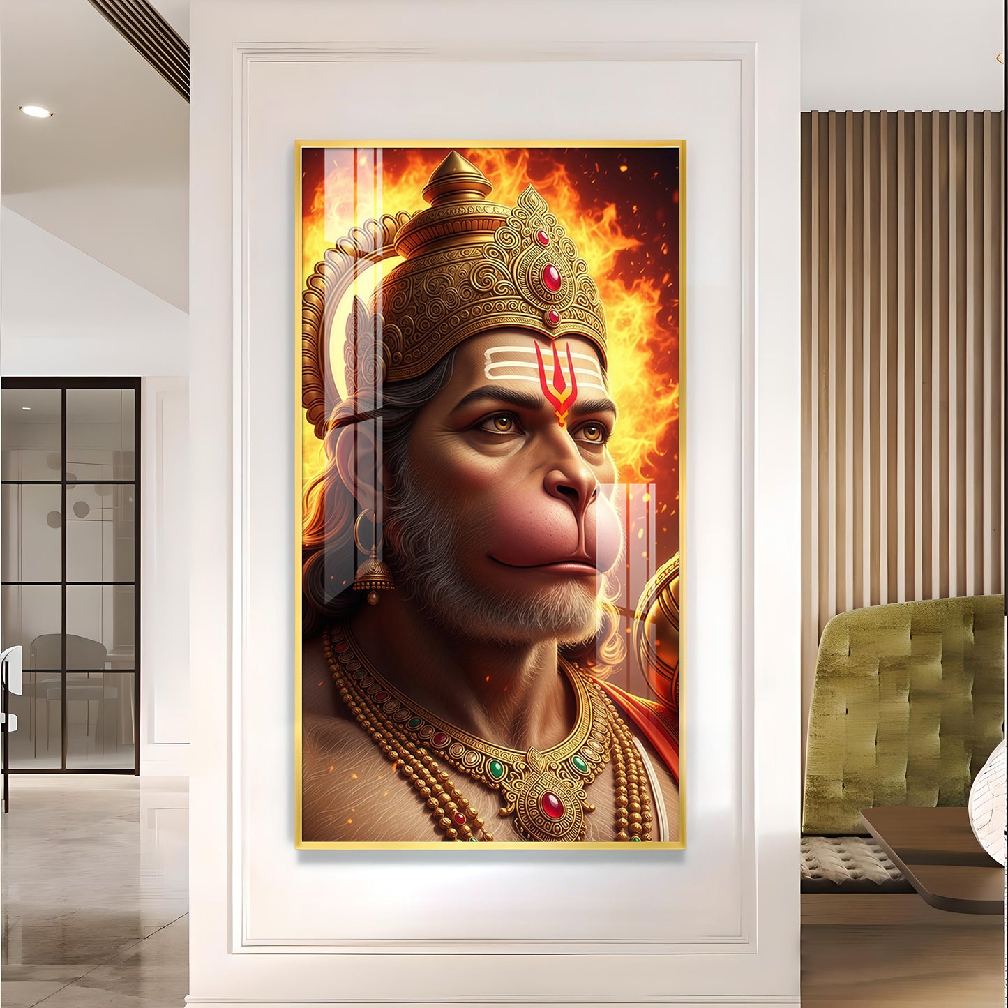 Ram Bhakt Hanuman Ji Glass Finish Vertical Wall Art