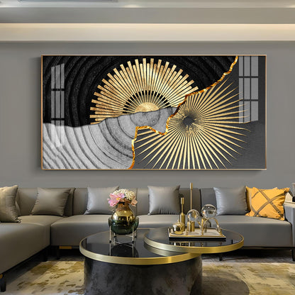 Golden Texture Fusion Glass Finish Horizontal Wall Art