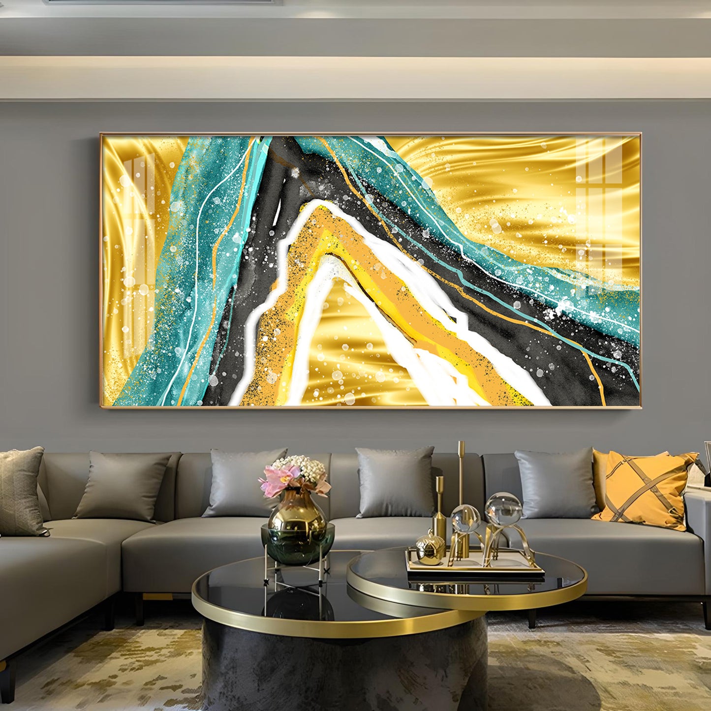 Colorful Marble Finish Glass Finish Horizontal Wall Art