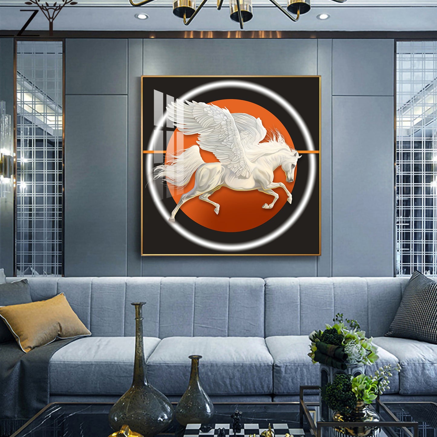 Ethereal Pegasus Glass Finish Square Wall Art