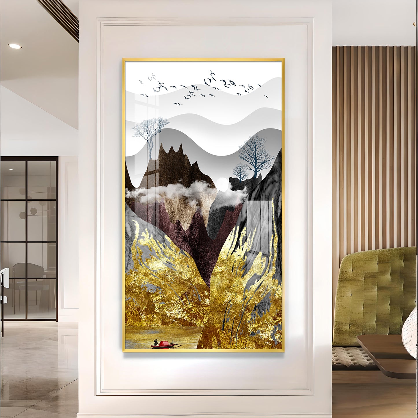 Gilded Mountain Essence Glass Finish Vertical Wall Art