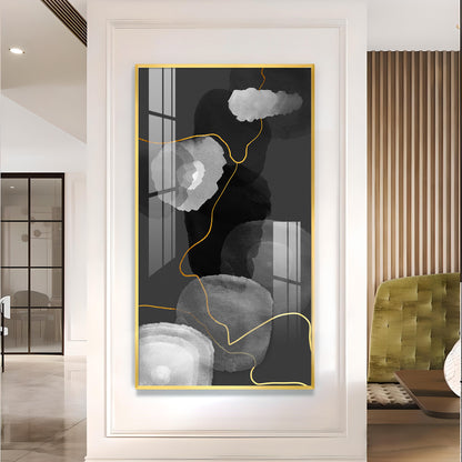 Black and White Symphony Glass Finish Vertical Wall Art