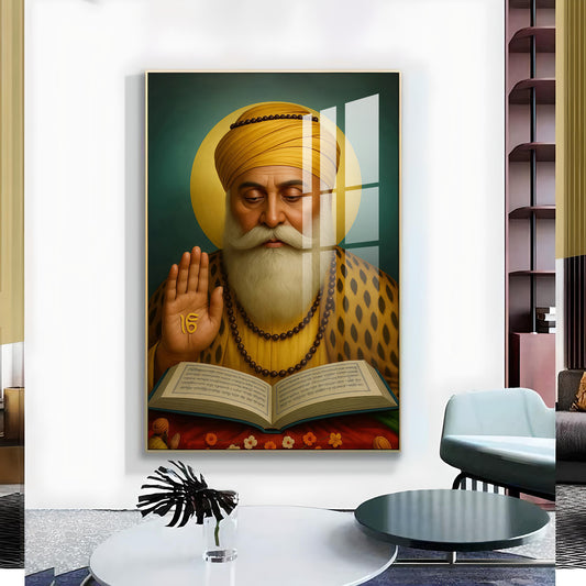 Sikh Guru Nanak Dev Ji Glass Finish Vertical Wall Art