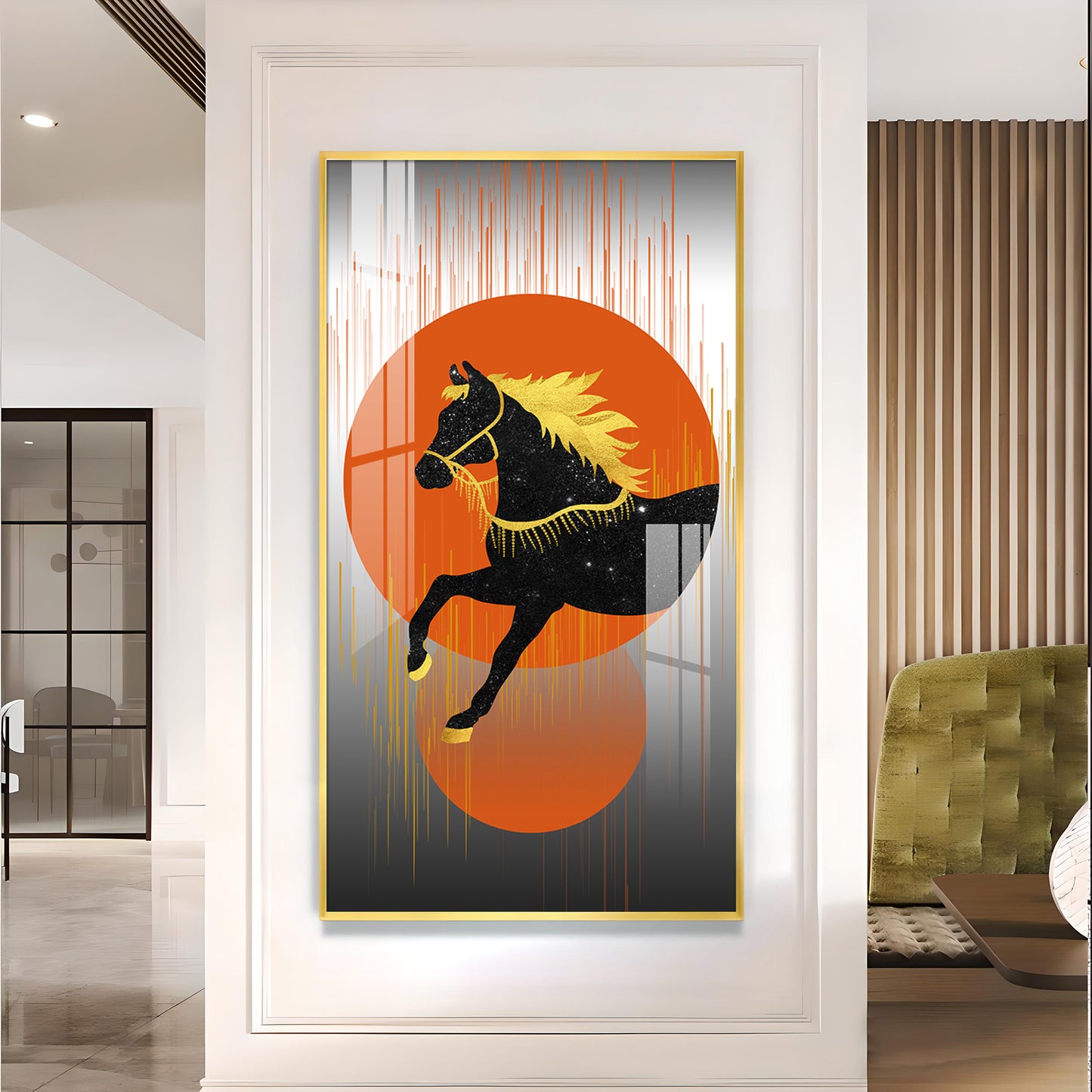 Dual Mane Horse Series Glass Finish Vertical Wall Art