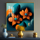 Orange and Blue Blossom Fusion Glass Finish Square Wall Art