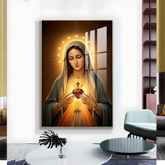 Immaculate Heart of Mary Glass Finish Vertical Wall Art