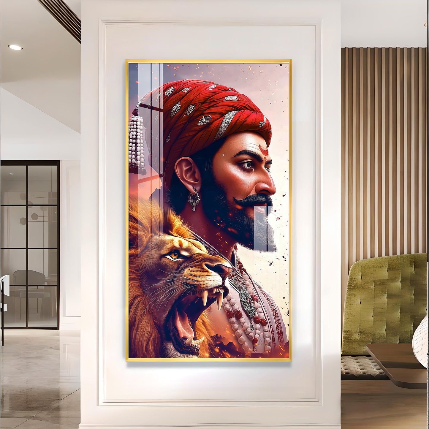 Jai Shivaji Maharaj Glass Finish Vertical Wall Art