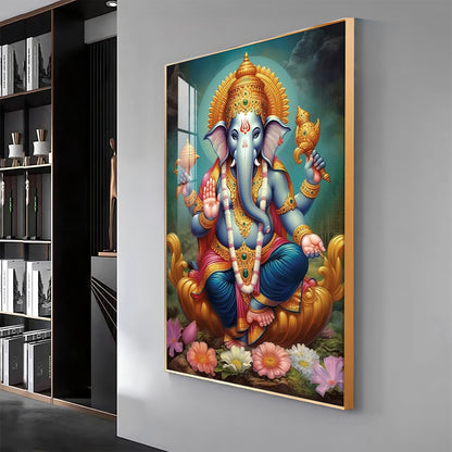 Ganesha's Blessing Glass Finish Vertical Wall Art