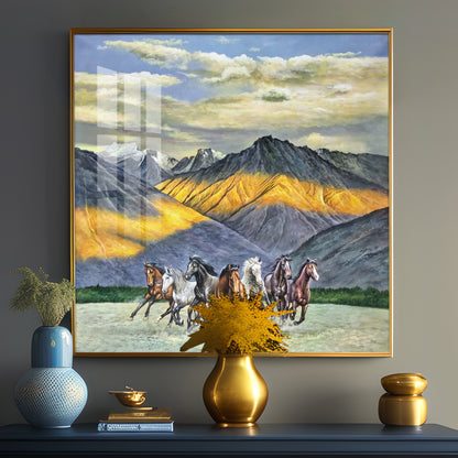 Horses in Motion Glass Finish Vertical Wall Art