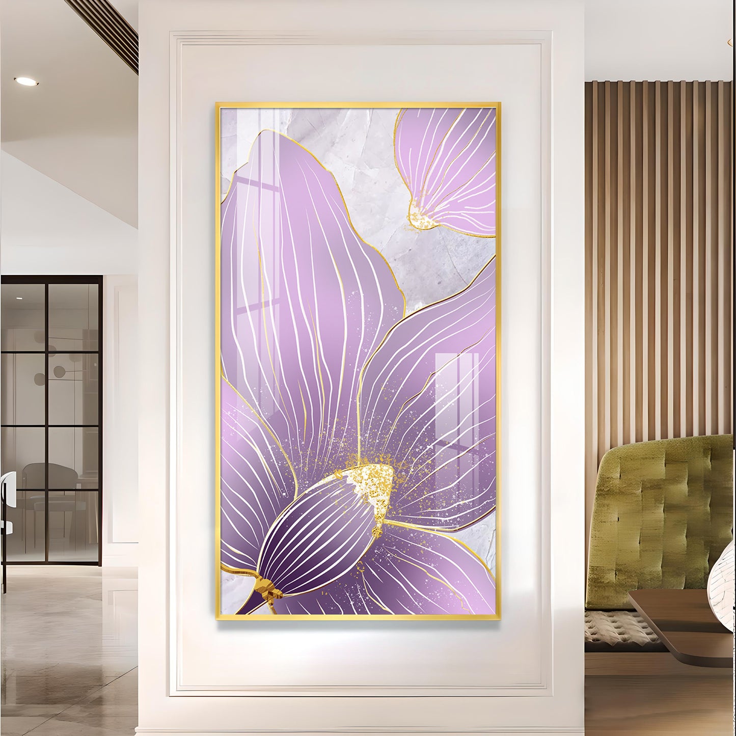 Purple Orchid Glass Finish Vertical Wall Art