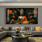 Luminous Buddha With Flower Glass Finish Horizontal Wall Art