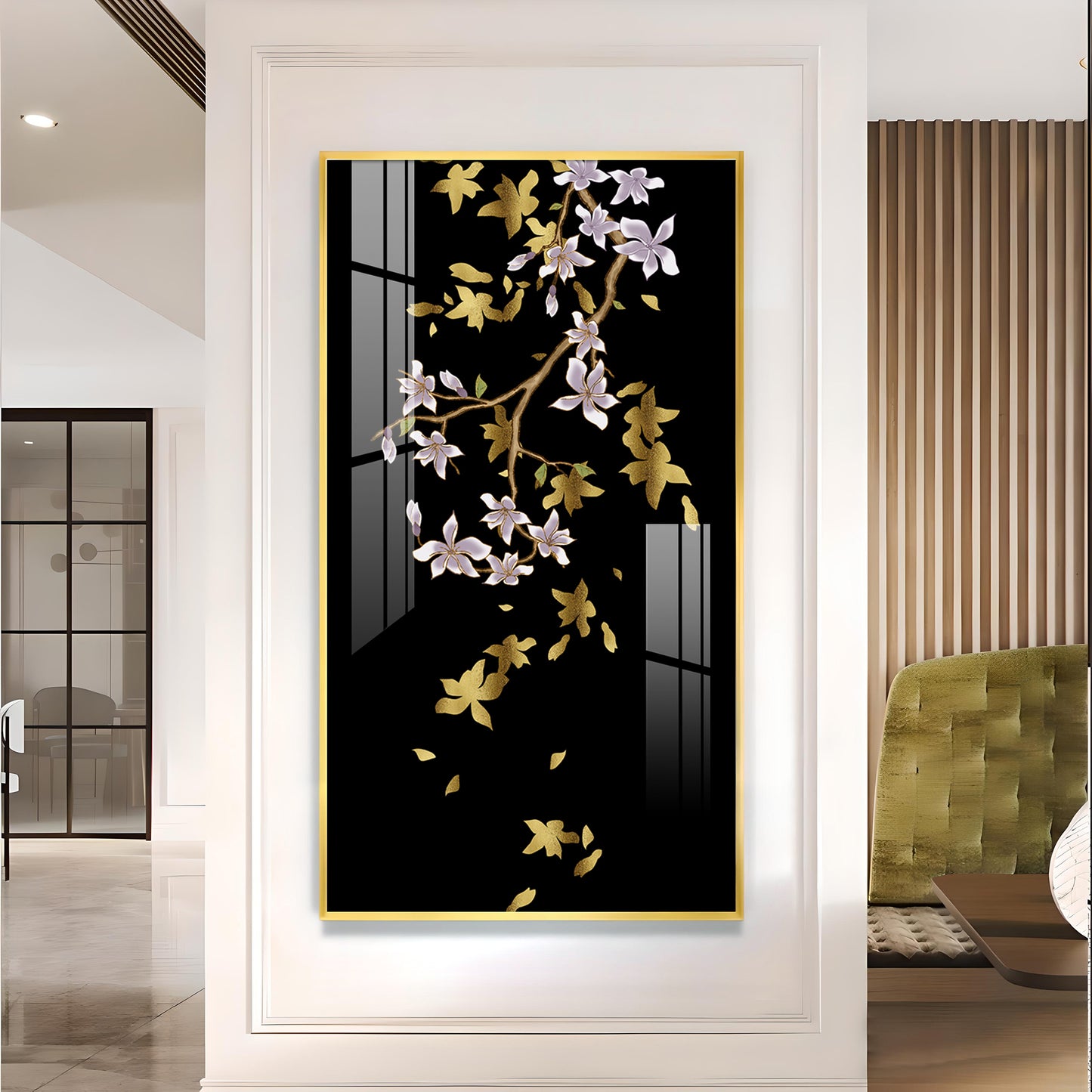 Ivory Bloom Glass Finish Vertical Wall Art