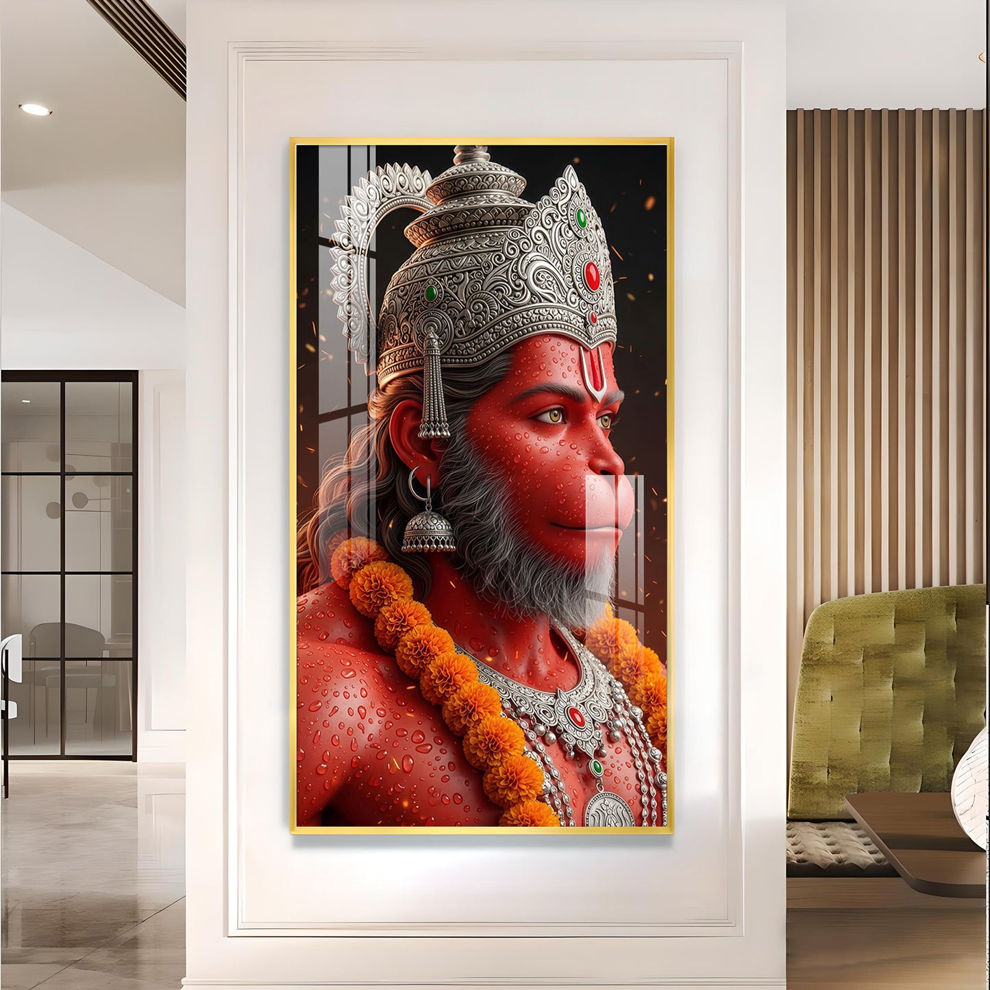 Jai Shri Bajarang Bali Glass Finish Vertical Wall Art