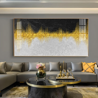 Abstract Marble Golden Black Glass Finish Horizontal Wall Art