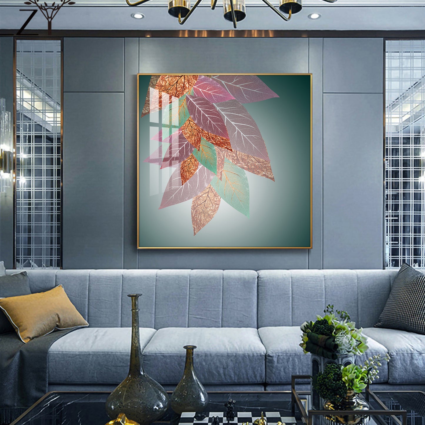 Leaf Abstraction Glass Finish Square Wall Art