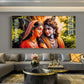 Loving Couple Radha and Krishna Glass Finish Horizontal Wall Art