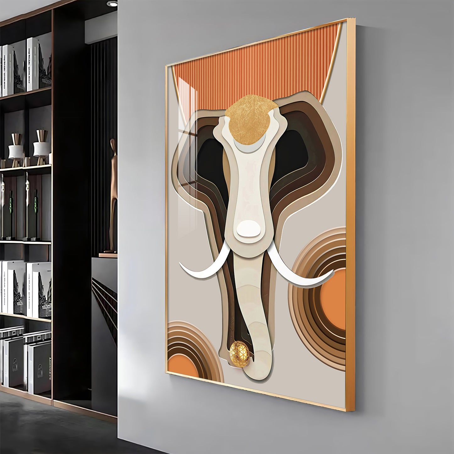 Elephantine Elegance Glass Finish Vertical  Wall Art