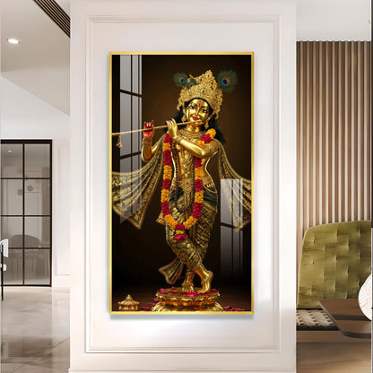Shri Krishna Ji Glass Finish Vertical Wall Art