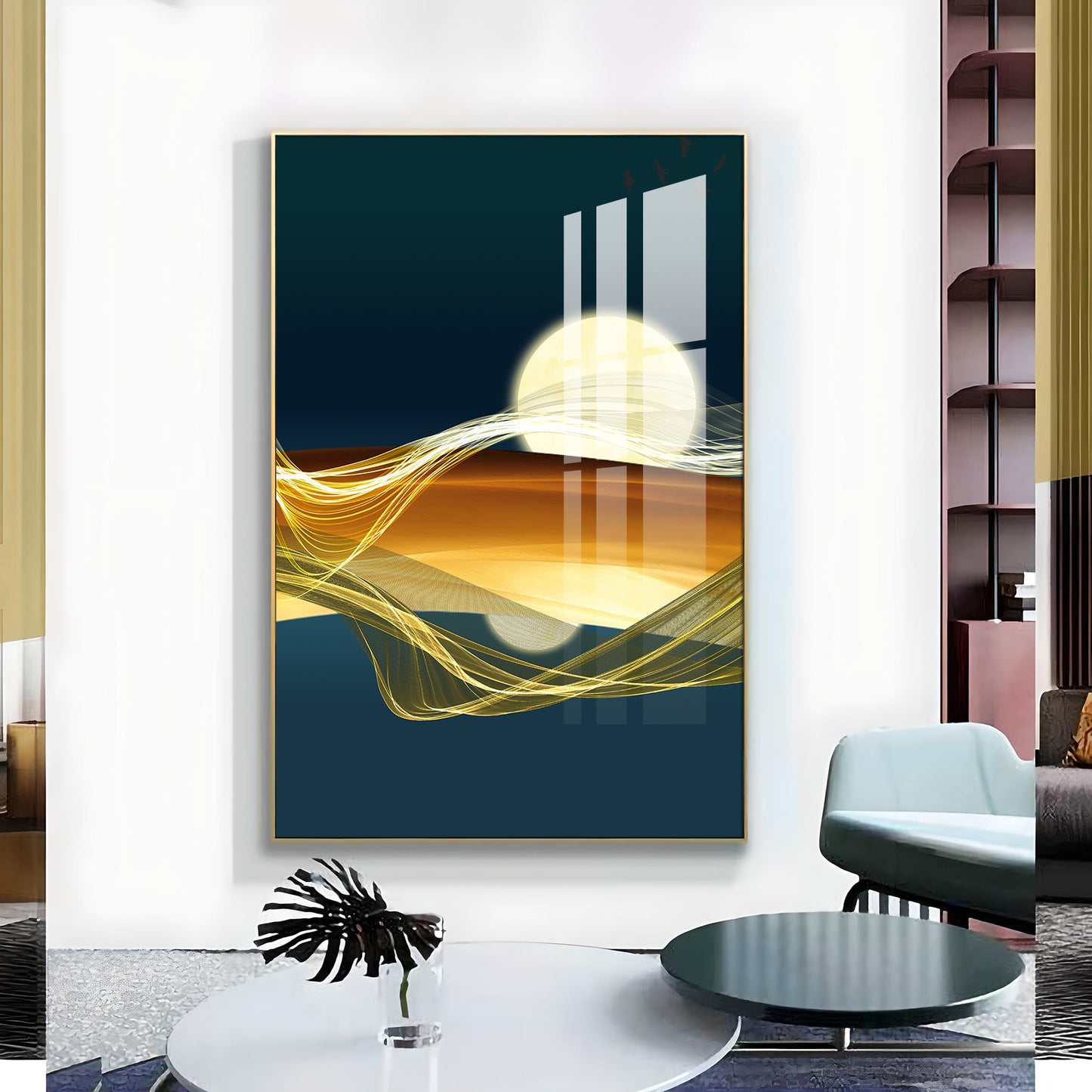 Modern Vista Glass Finish Vertical Wall Art