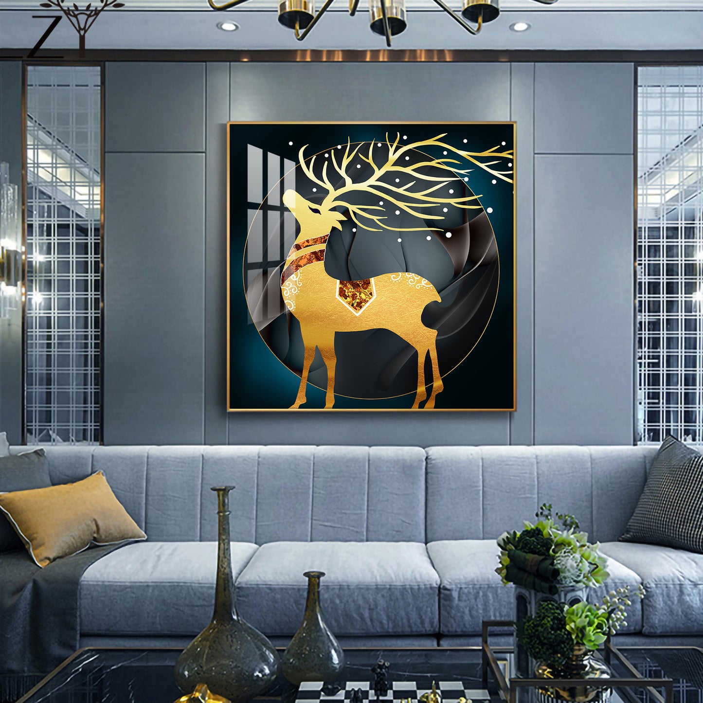 Ethereal Antlers Glass Finish Square Wall Art