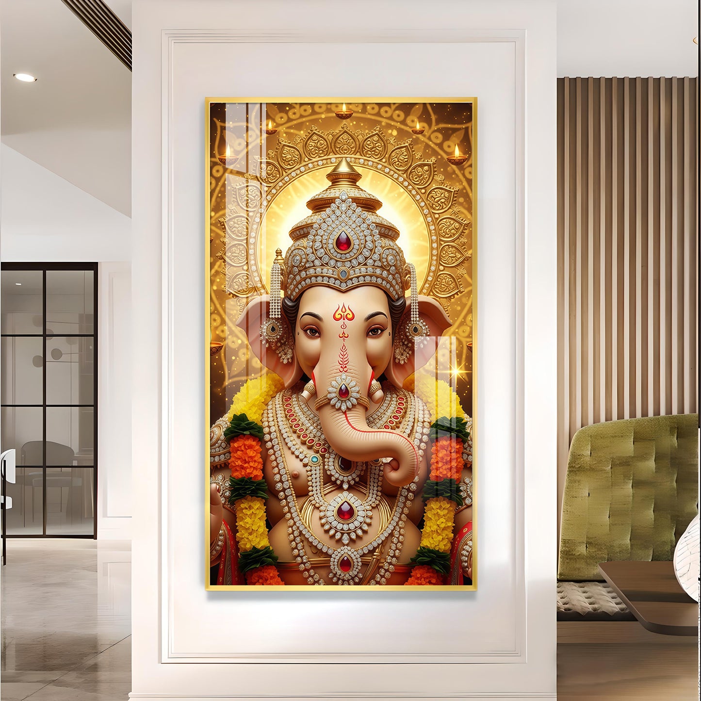 Jai Shri Ganpati Bappa Glass Finish Vertical Wall Art
